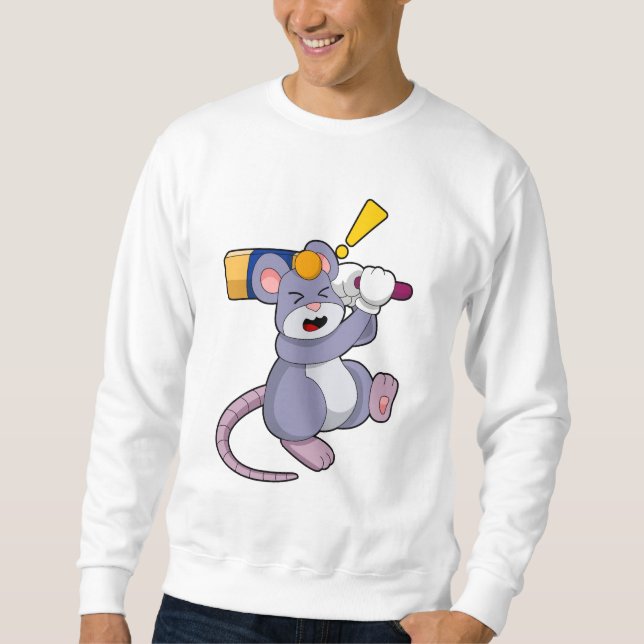 Mouse at Cricket with Cricket bat Sweatshirt (Front)