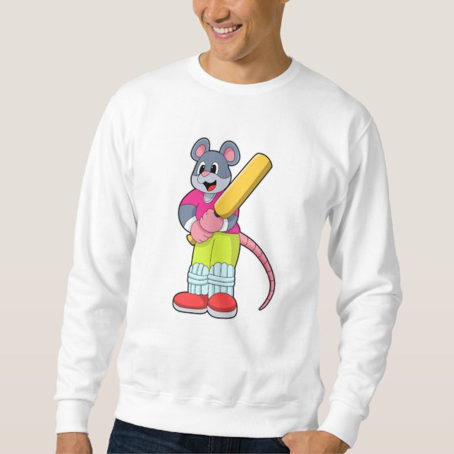 Mouse at Cricket with Cricket bat Sweatshirt (Front)