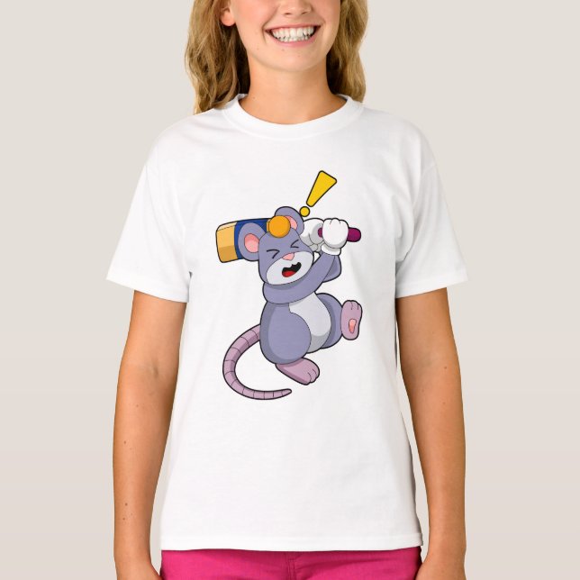Mouse at Cricket with Cricket bat T-Shirt (Front)