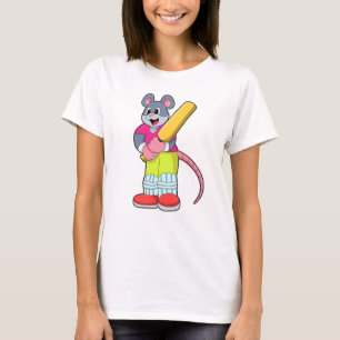 Mouse at Cricket with Cricket bat T-Shirt
