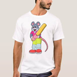 Mouse at Cricket with Cricket bat T-Shirt