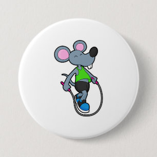Mouse at Fitness with Rope 7.5 Cm Round Badge