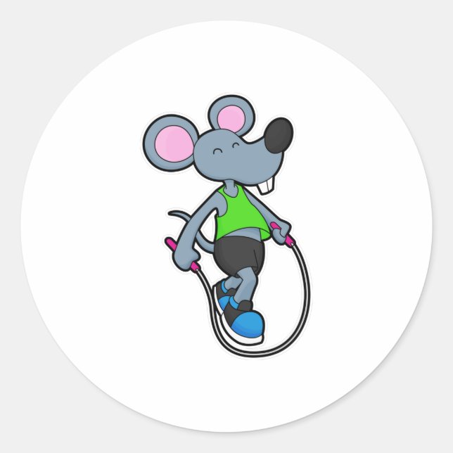 Mouse at Fitness with Rope Classic Round Sticker (Front)
