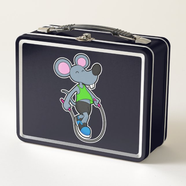 Mouse at Fitness with Rope Metal Lunch Box (Front)
