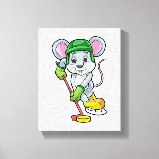 Mouse at Ice hockey with Hockey stick Canvas Print (Front)