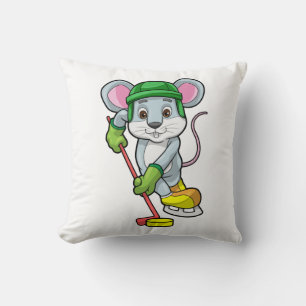 Mouse at Ice hockey with Hockey stick Cushion