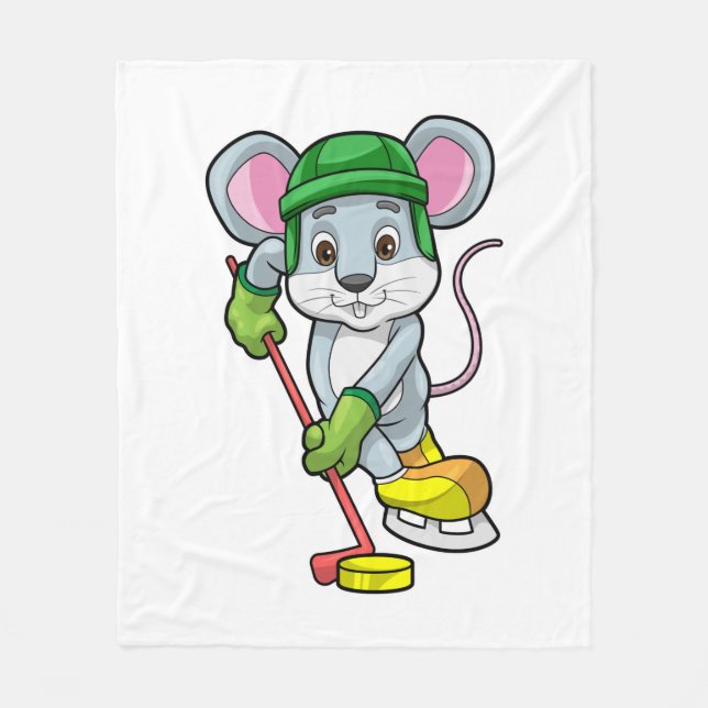 Mouse at Ice hockey with Hockey stick Fleece Blanket (Front)