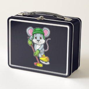 Mouse at Ice hockey with Hockey stick Metal Lunch Box