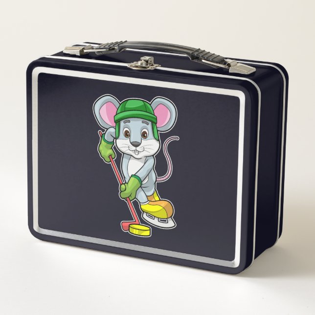 Mouse at Ice hockey with Hockey stick Metal Lunch Box (Front)