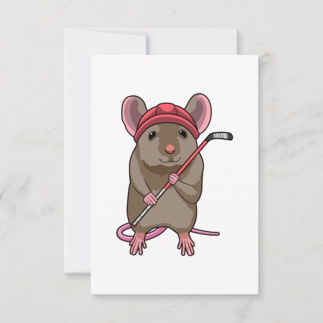 Mouse at Ice hockey with Ice hockey stick (Front)