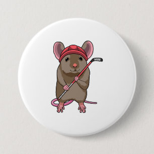 Mouse at Ice hockey with Ice hockey stick 7.5 Cm Round Badge