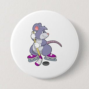 Mouse at Ice hockey with Ice hockey stick 7.5 Cm Round Badge