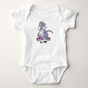 Mouse at Ice hockey with Ice hockey stick Baby Bodysuit