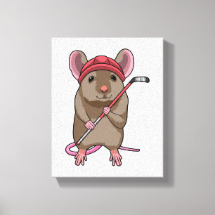 Mouse at Ice hockey with Ice hockey stick Canvas Print