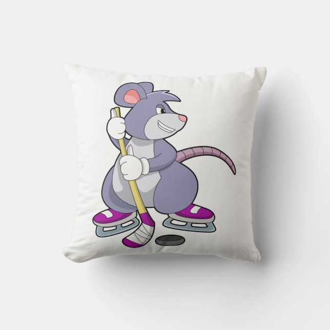 Mouse at Ice hockey with Ice hockey stick Cushion (Front)