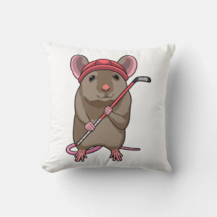 Mouse at Ice hockey with Ice hockey stick Cushion