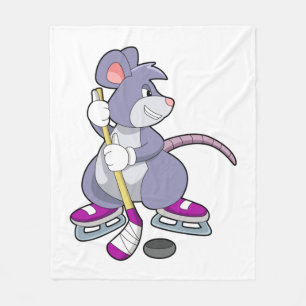 Mouse at Ice hockey with Ice hockey stick Fleece Blanket