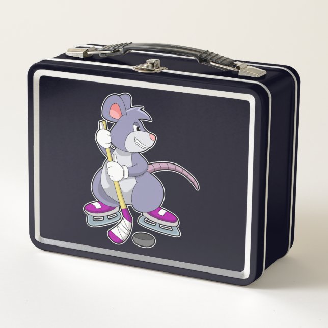 Mouse at Ice hockey with Ice hockey stick Metal Lunch Box (Front)