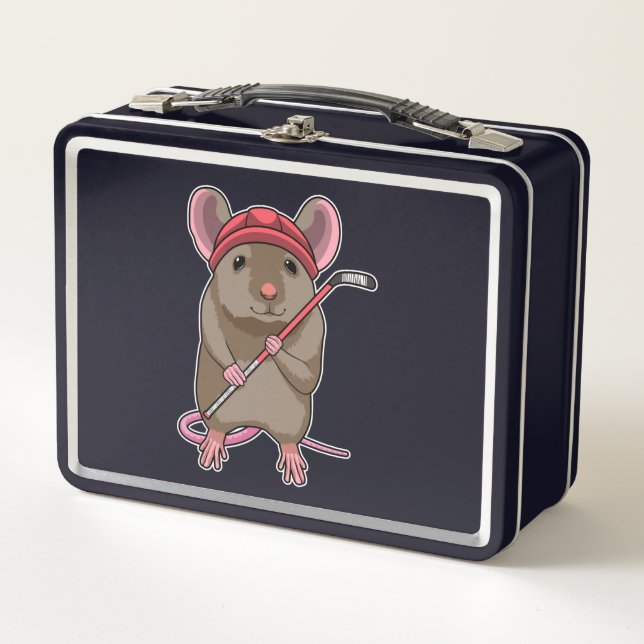 Mouse at Ice hockey with Ice hockey stick Metal Lunch Box (Front)
