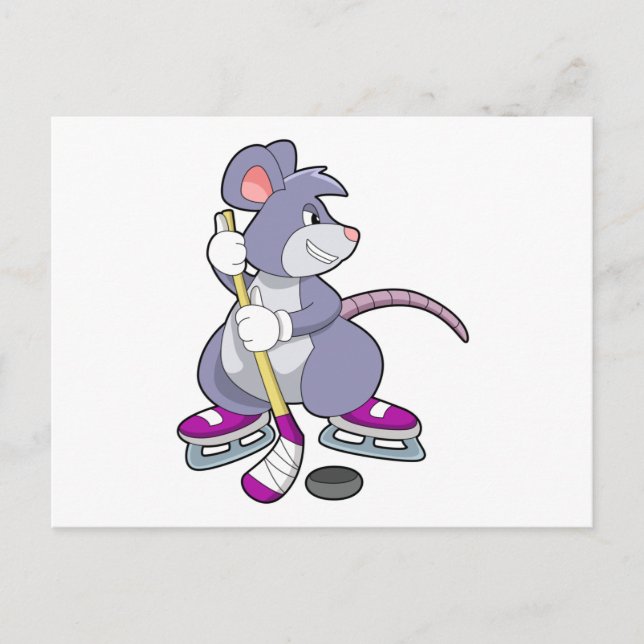 Mouse at Ice hockey with Ice hockey stick Postcard (Front)