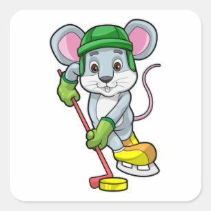 Mouse at Ice hockey with Ice hockey stick Square Sticker