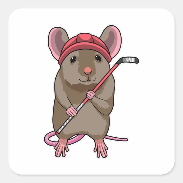 Mouse at Ice hockey with Ice hockey stick Square Sticker (Front)