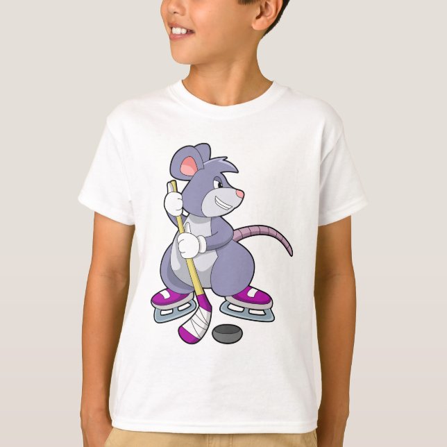 Mouse at Ice hockey with Ice hockey stick T-Shirt (Front)