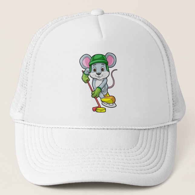 Mouse at Ice hockey with Ice hockey stick Trucker Hat (Front)