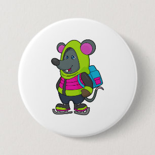 Mouse at Ice skating with Ice skates & Backpack.pn 7.5 Cm Round Badge