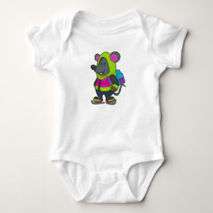 Mouse at Ice skating with Ice skates & Backpack.pn Baby Bodysuit