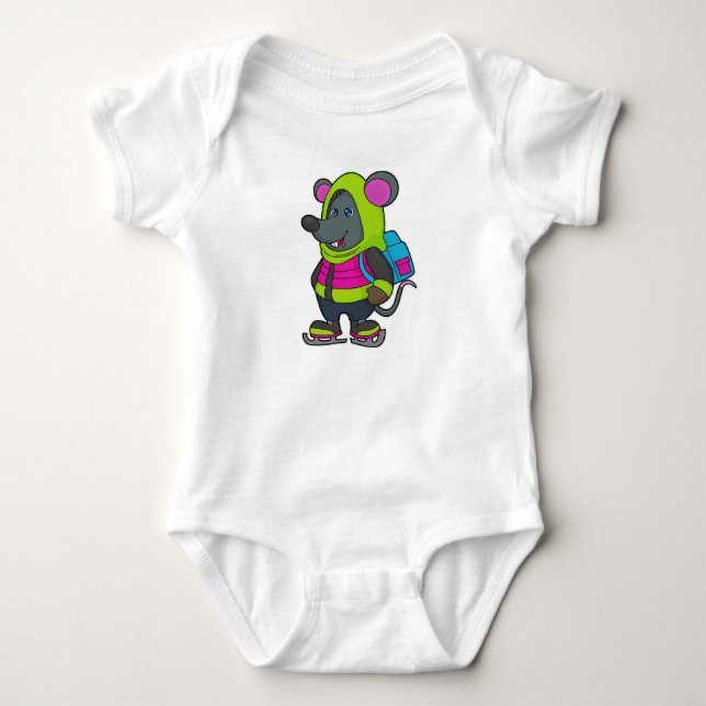 Mouse at Ice skating with Ice skates & Backpack.pn Baby Bodysuit (Front)