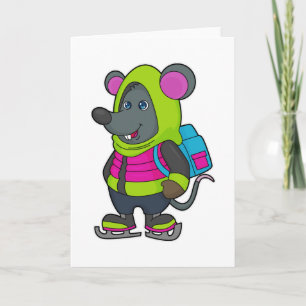 Mouse at Ice skating with Ice skates & Backpack.pn Card