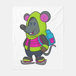 Mouse at Ice skating with Ice skates & Backpack.pn Fleece Blanket