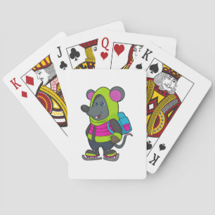Mouse at Ice skating with Ice skates & Backpack.pn Playing Cards