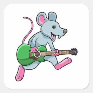 Mouse at Music with Guitar Square Sticker