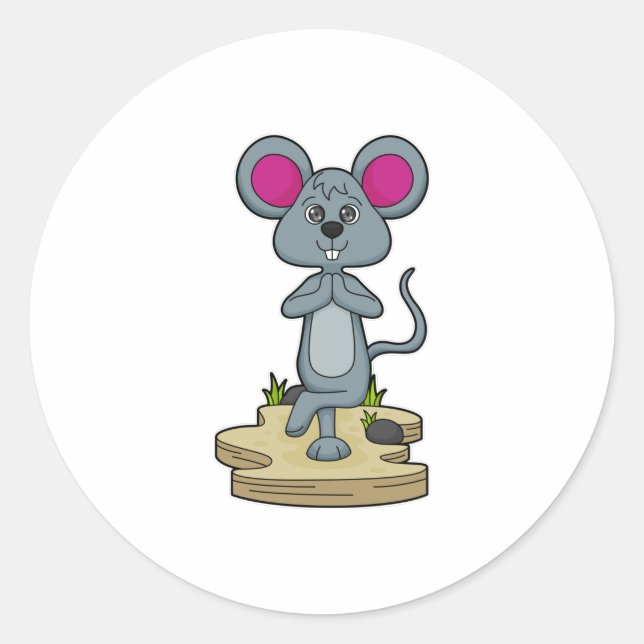 Mouse at Yoga Fitness Classic Round Sticker (Front)