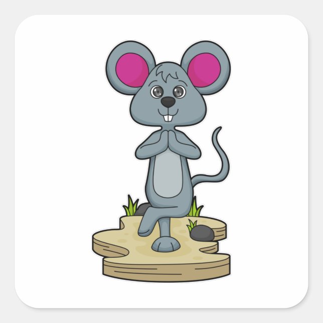 Mouse at Yoga Fitness Square Sticker (Front)