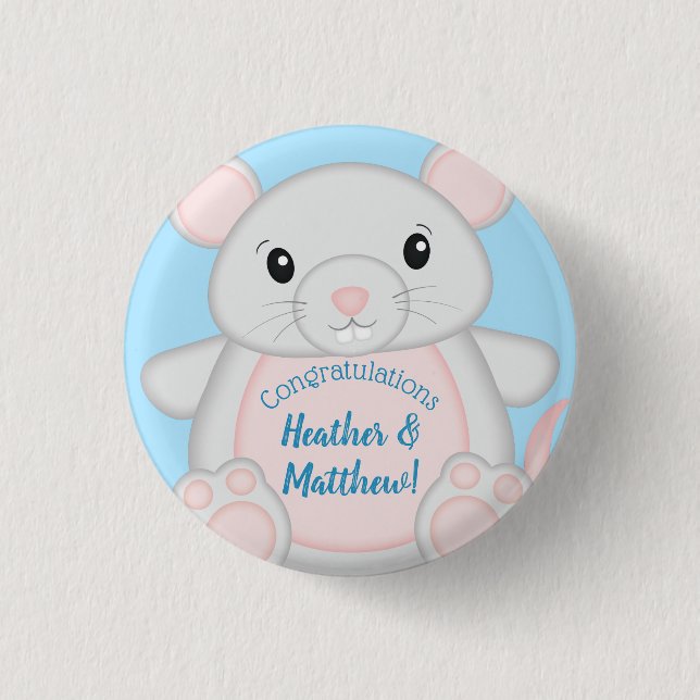 Mouse Baby Shower Blue 3 Cm Round Badge (Front)