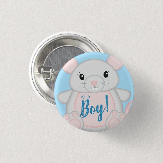 Mouse Baby Shower Blue 3 Cm Round Badge (Front & Back)