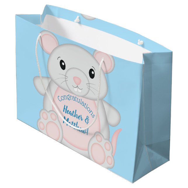 Mouse Baby Shower Blue Large Gift Bag (Back Angled)