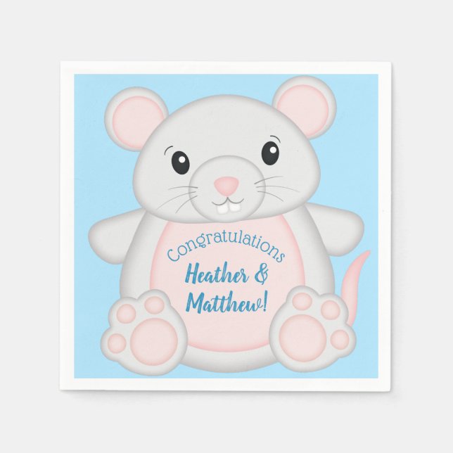 Mouse Baby Shower Blue Napkin (Front)