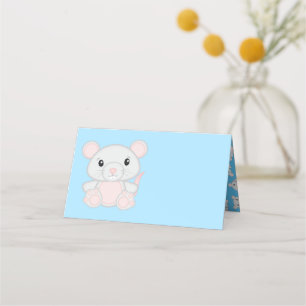 Mouse Baby Shower Blue Place Card