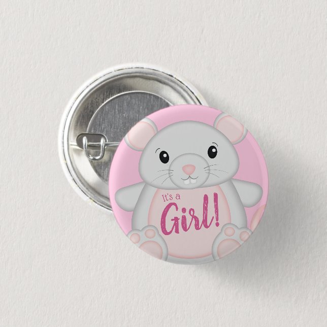 Mouse Baby Shower Pink 3 Cm Round Badge (Front & Back)
