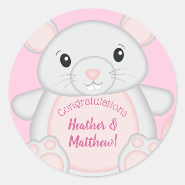 Mouse Baby Shower Pink Classic Round Sticker (Front)