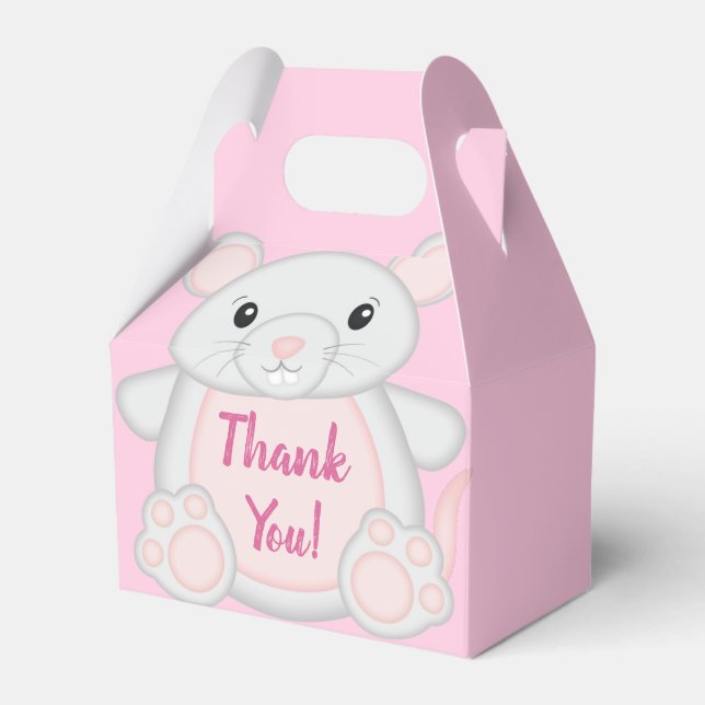 Mouse Baby Shower Pink Favour Box (Front Side)