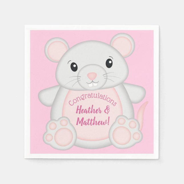 Mouse Baby Shower Pink Napkin (Front)