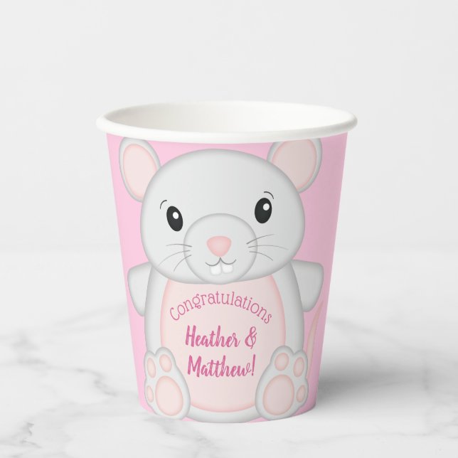 Mouse Baby Shower Pink Paper Cups (Front)