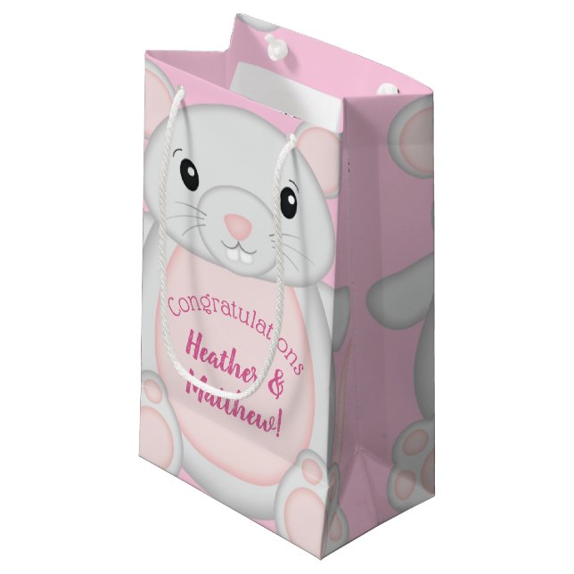 Mouse Baby Shower Pink Small Gift Bag (Front Angled)