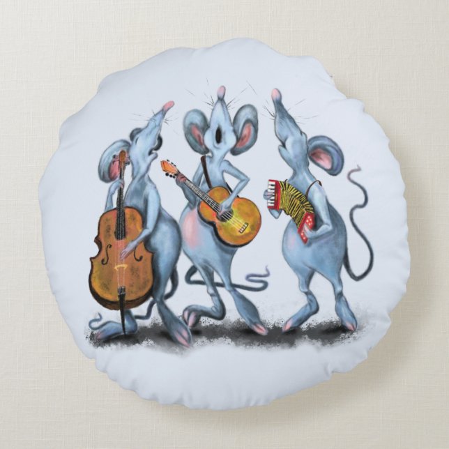 Mouse Band Blue Round Pillow Fun (Back)
