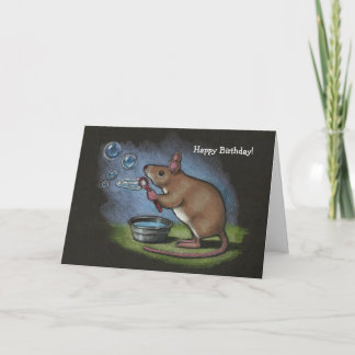 Mouse Blowing Bubbles: Colour Pencil: Birthday Card